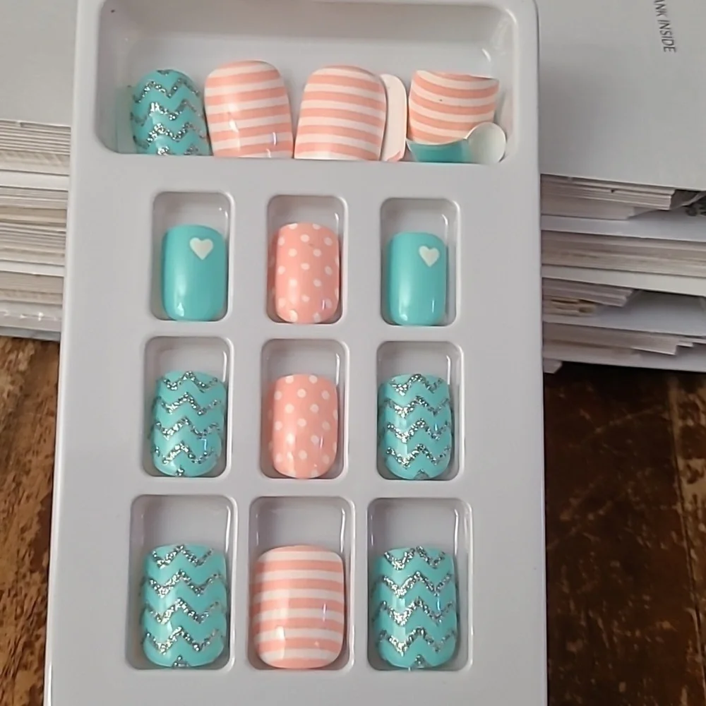 2/$16 Hearts Polka-dots Stripes Press On Nails